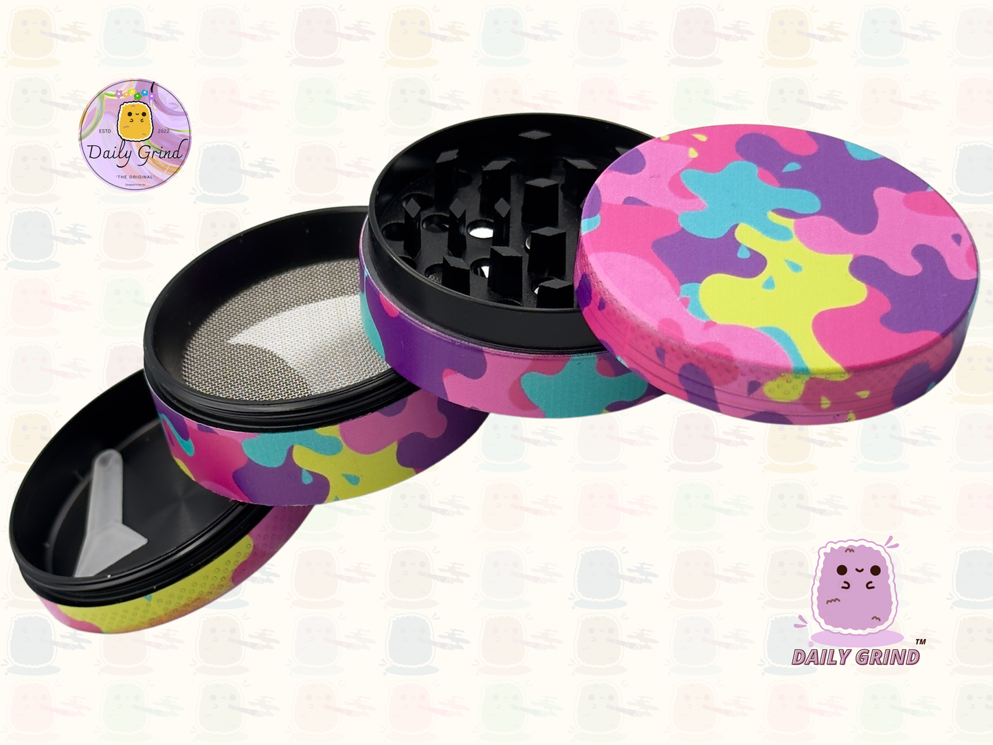 Motif Trippy coloré ondulé liquide Hallucination 50mm 4 pièces haute qualité personnalisé métal herbe broyeur cadeau 