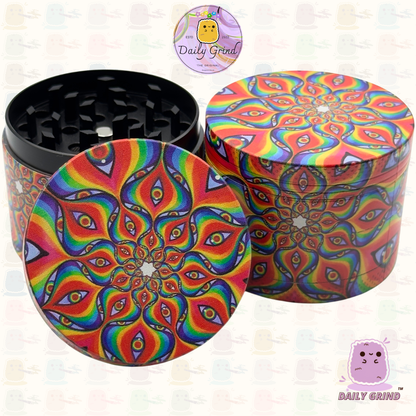 Motif Trippy coloré ondulé liquide Hallucination 50mm 4 pièces haute qualité personnalisé métal herbe broyeur cadeau 