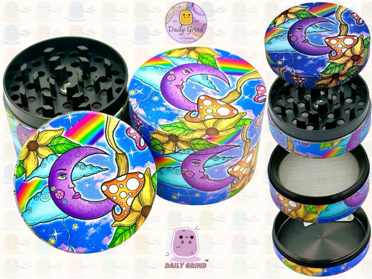 Coloré Trippy Moon Mushroom Rainbow Trippy - 50mm 4 pièces de haute qualité personnalisé en métal broyeur d'herbes cadeau 