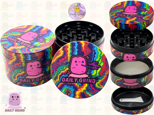 Daily Grind Neon Tie Dye Vibrant - 50mm Premium 4-Piece Custom Metal Tobacco Herb Grinder Gift Idea