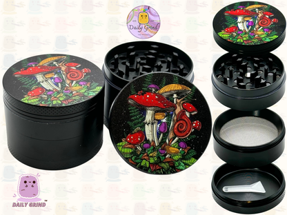 Variétés de champignons et fougères de dessins animés mignons de 50mm, broyeur d'herbes en métal de haute qualité en 4 parties, cadeau