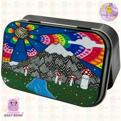 Monte Fuji Anime dibujos animados lindo arte Japón 1oz negro tabaco/píldora/baccy/alijo/monedas/cristales/joyería tapa con bisagra caja de lata regalo