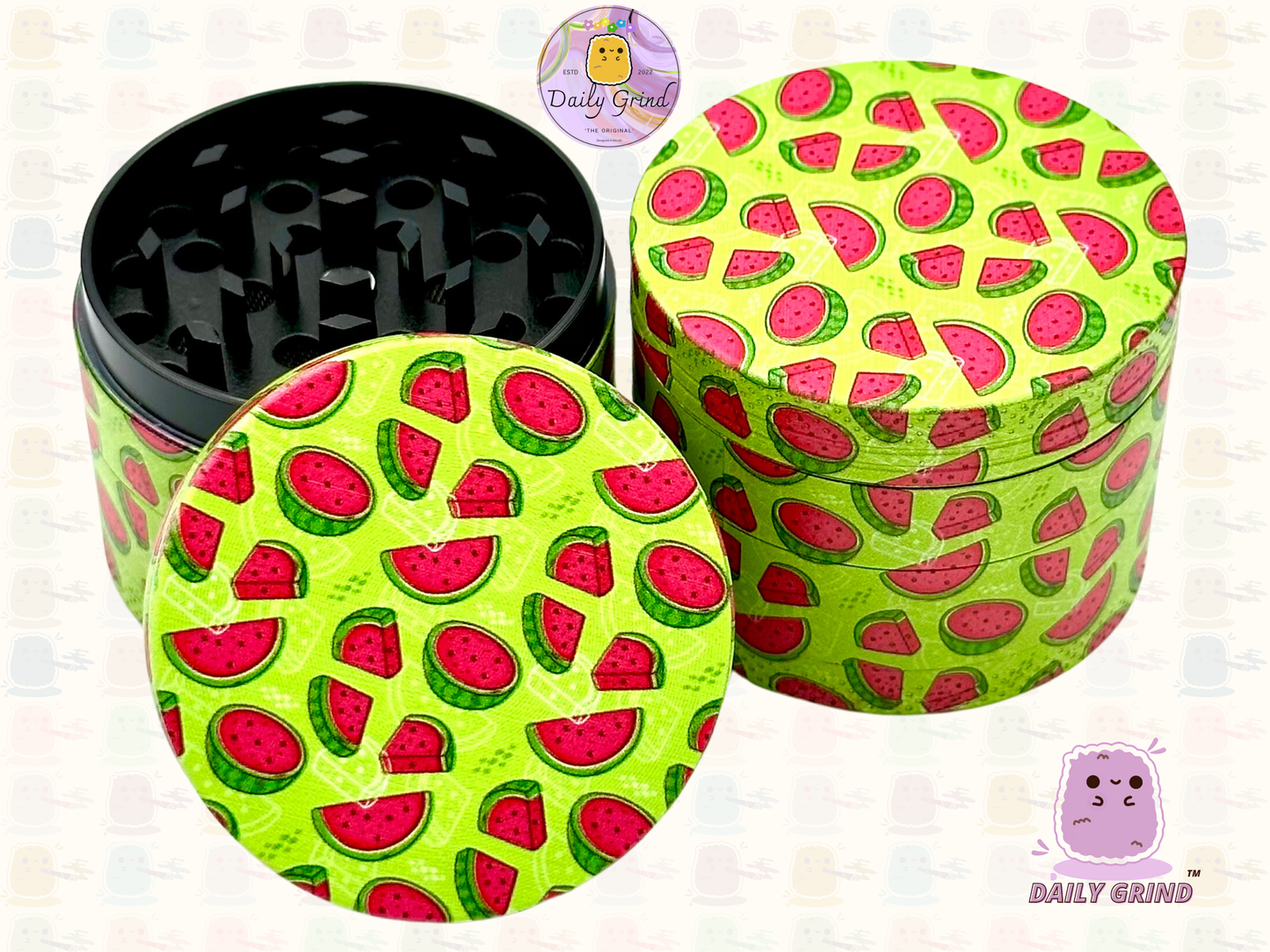 Conception mignonne de dessin animé de pastèque de bonbons de fruits - 50mm 4 pièces cadeau de broyeur d'herbes en métal de haute qualité 