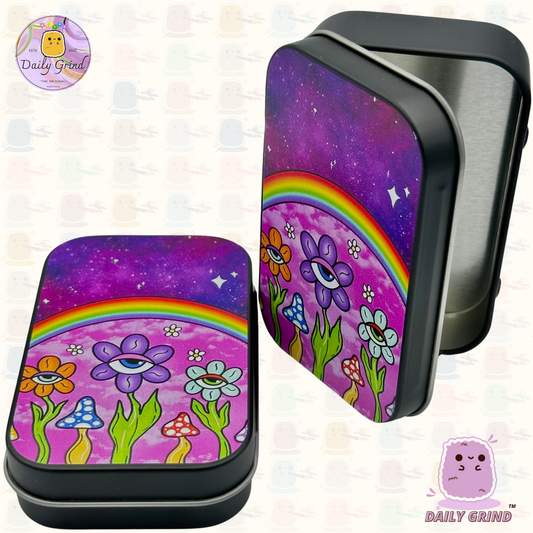 Diseño del espacio exterior de los planetas coloridos de la galaxia de los años 90, pastilla de tabaco negra de 2oz, monedas de alijo Baccy, cristales, joyería, tapa con bisagra, regalo de lata