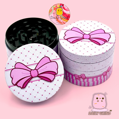 Jolie boîte avec un nœud rose – 50 mm, 4 pièces, broyeur d'herbes en métal personnalisé de haute qualité, cadeau 