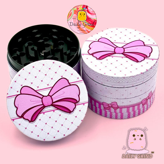 Jolie boîte avec un nœud rose – 50 mm, 4 pièces, broyeur d'herbes en métal personnalisé de haute qualité, cadeau 