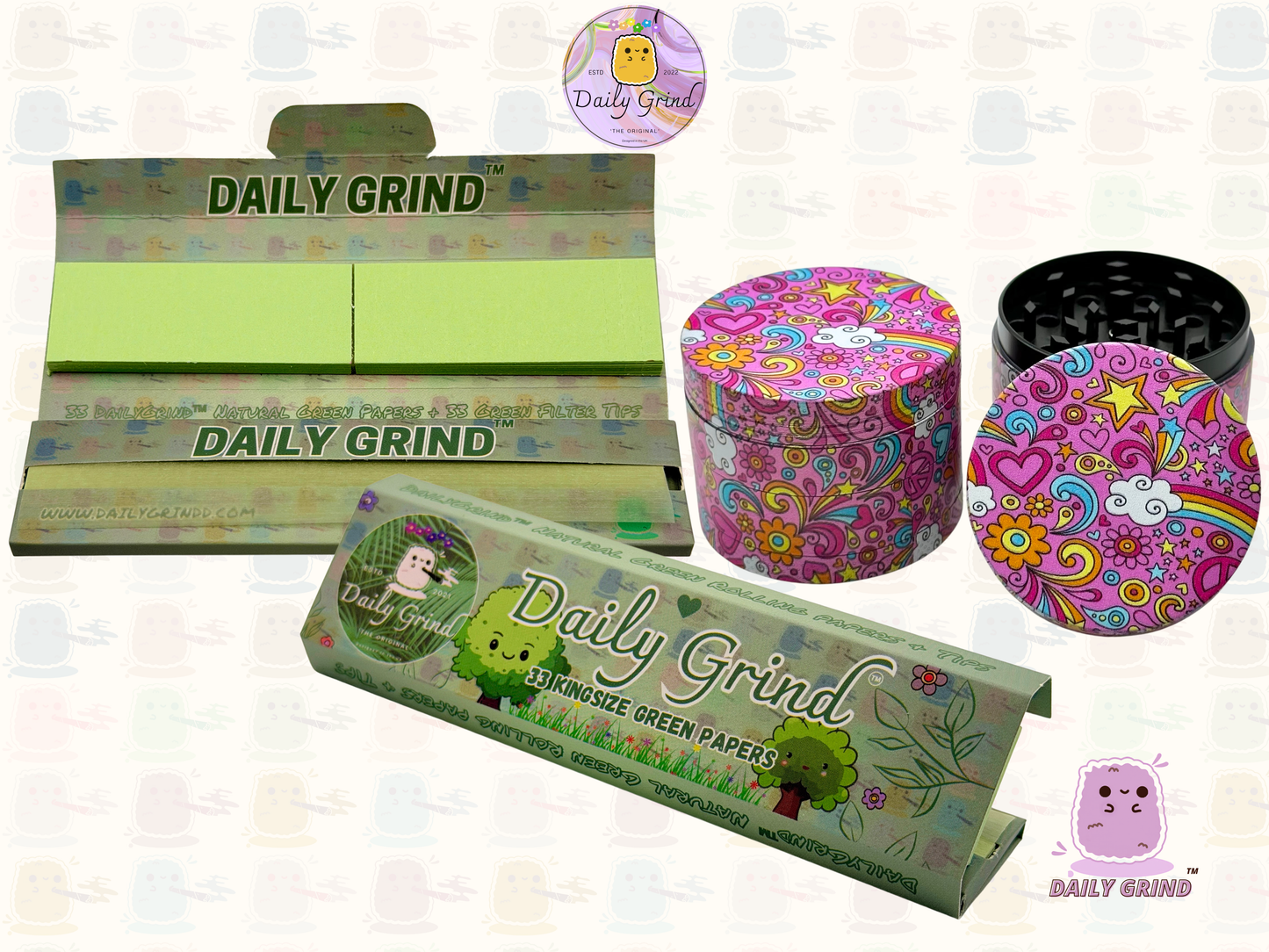 Belles filles roses coeurs mignons étoiles fleurs arc-en-ciel Design - 50mm 4 pièces de haute qualité personnalisé broyeur d'herbes en métal cadeau 