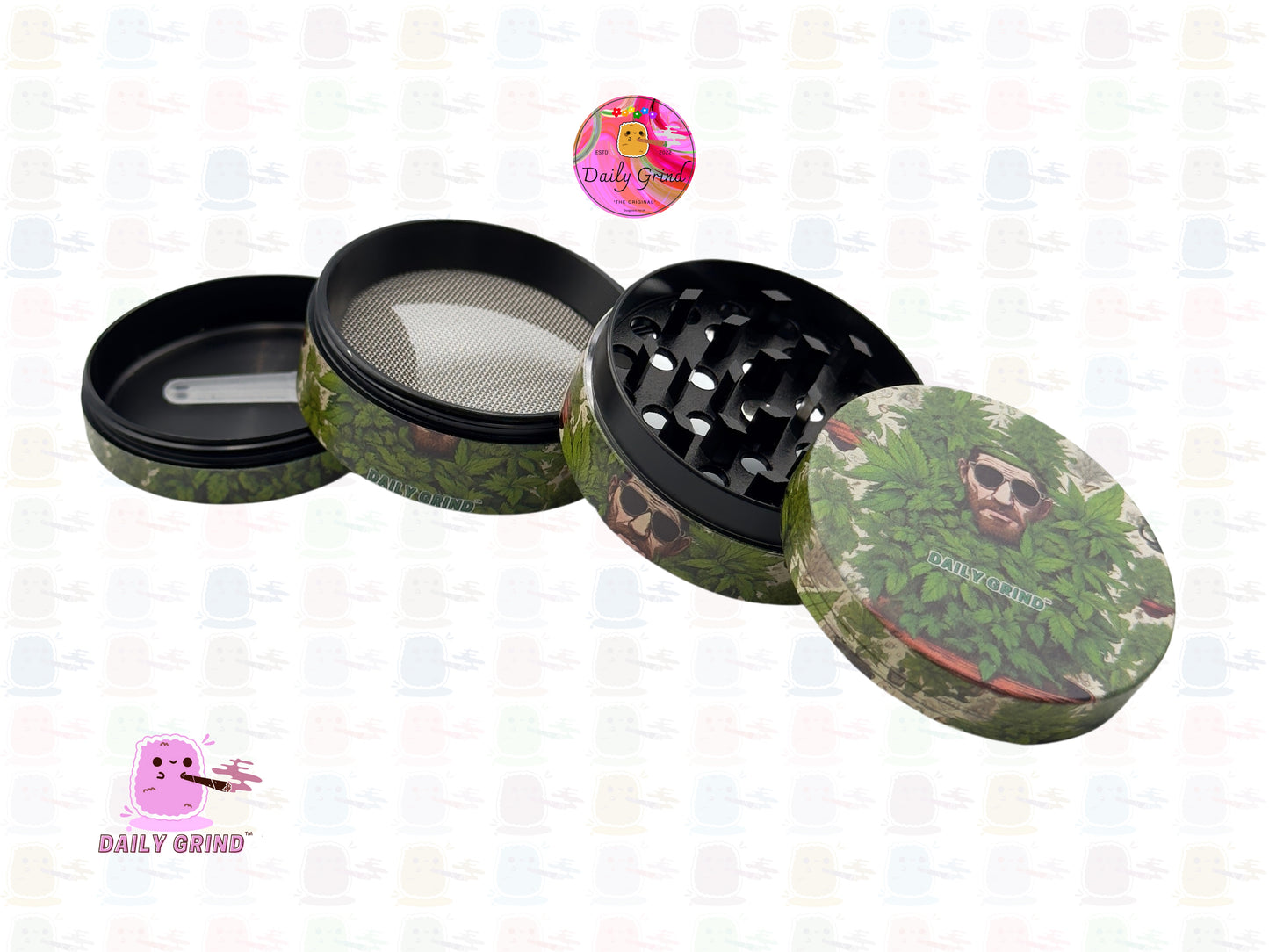 Cool Gardener Man in a Bush - 50mm Premium 4-Piece Custom Metal Kitchen Herb Grinder Gift Idea