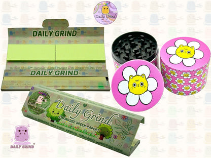 Chat mignon dans une fleur Kawaii Pink Daisy Design - 50mm 4 pièces de haute qualité personnalisé en métal broyeur d'herbes cadeau 