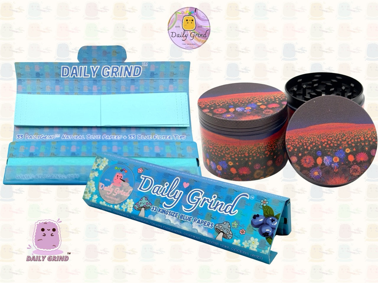 Dark Night with Cute Flowers - 50mm 4-Piece High Quality Custom Girls Metal Tobacco Herb Grinder Gift Idea