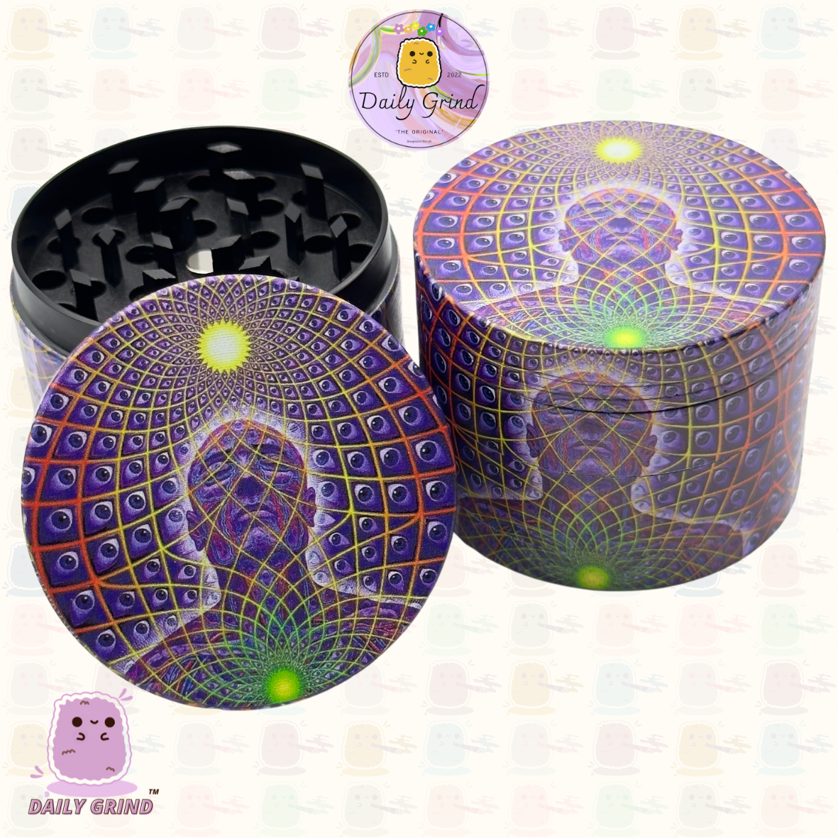Motif Trippy coloré ondulé liquide Hallucination 50mm 4 pièces haute qualité personnalisé métal herbe broyeur cadeau 