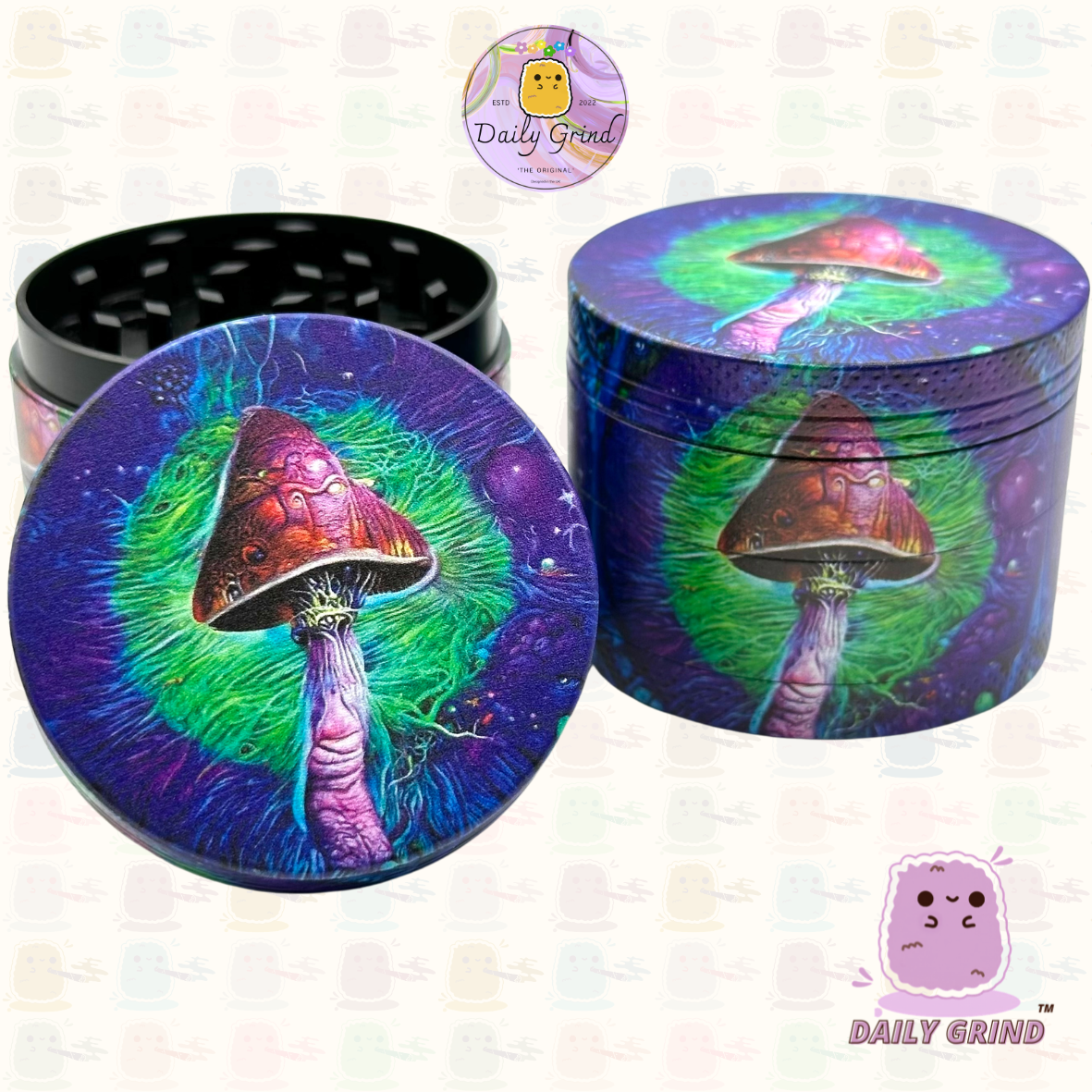 Mushroom Art - 50mm 4-Piece High Quality Custom Metal Tobacco Herb Grinder Gift Idea