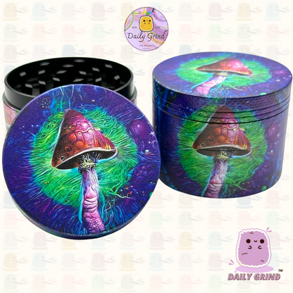 Mushroom Art - 50mm 4-Piece High Quality Custom Metal Tobacco Herb Grinder Gift Idea