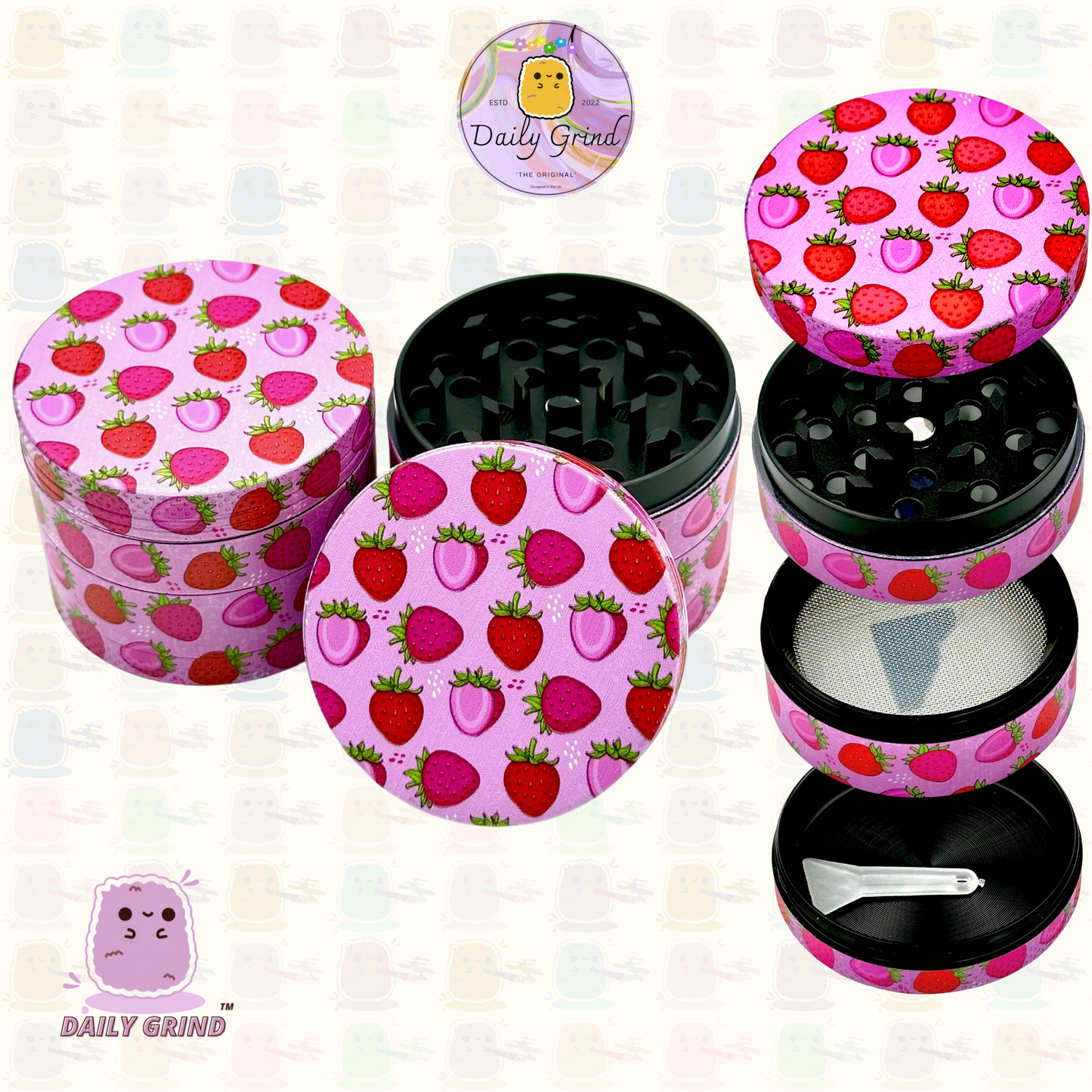 50mm Fruits Bonbons Fraise Mignon Coloré Rose Dessin Animé Juteux Fruits Saveur Conception - 4 parties Haute Qualité Métal Herb Grinder Cadeau 