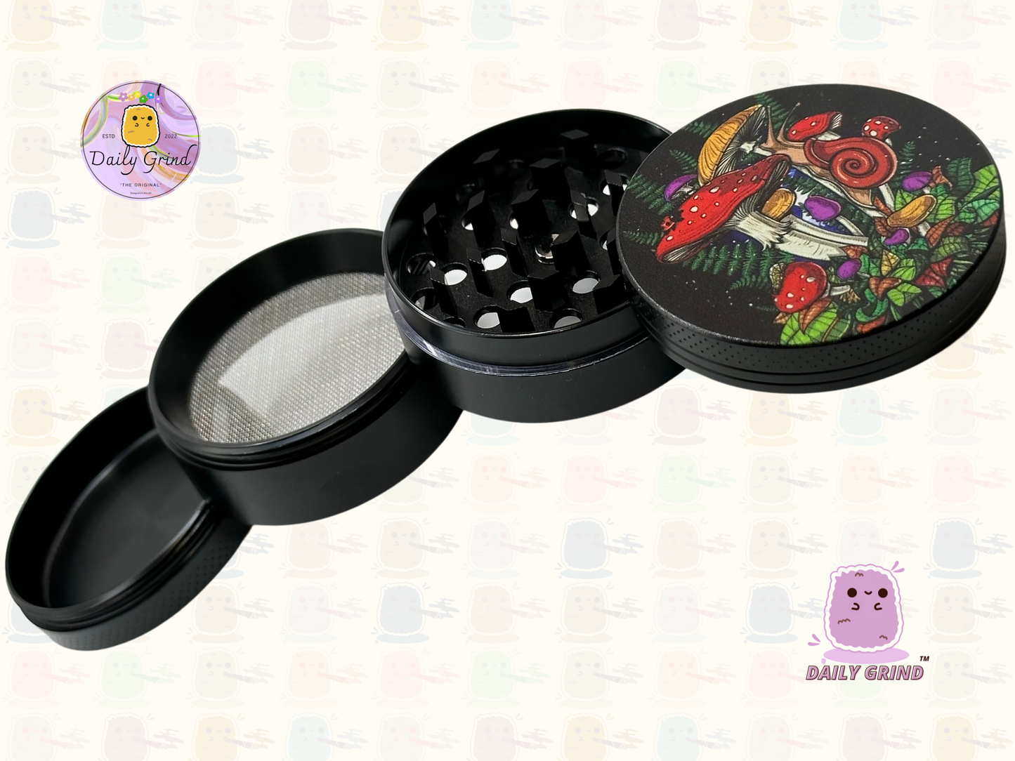 Variétés de champignons et fougères de dessins animés mignons de 50mm, broyeur d'herbes en métal de haute qualité en 4 parties, cadeau