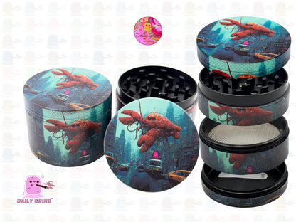 NYC Lobster Crustacean Underwater Floating Alone in the City - 50mm Premium 4-Piece Custom Metal Kitchen Herb Grinder Gift Idea