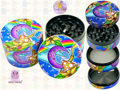 Coloré Trippy Moon Mushroom Rainbow Trippy - 50mm 4 pièces de haute qualité personnalisé en métal broyeur d'herbes cadeau 