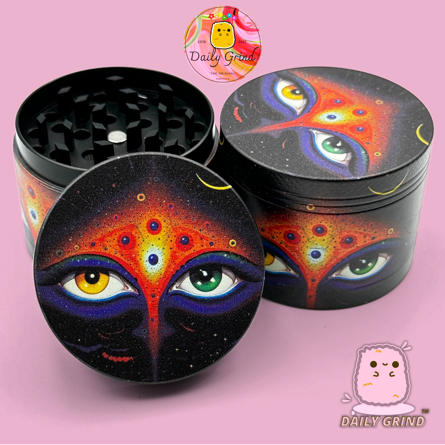 Motif Trippy coloré ondulé liquide Hallucination 50mm 4 pièces haute qualité personnalisé métal herbe broyeur cadeau 