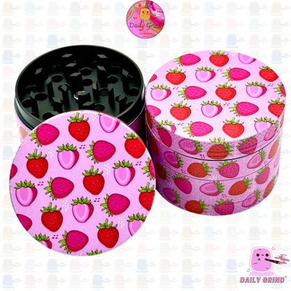 Fruit Candy Strawberry Cute Colourful Pink Cartoon Juicy Fruit Flavour - 50mm 4-Piece High Quality Metal Kitchen Herb Grinder Gift Idea