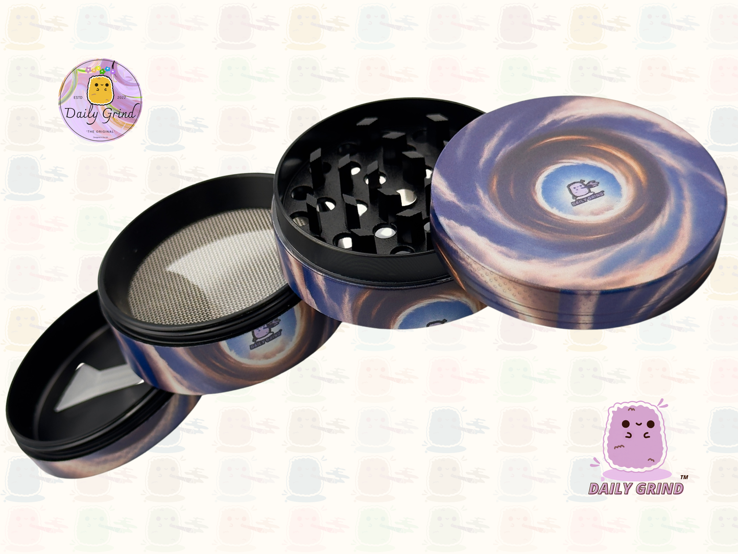 Motif Trippy coloré ondulé liquide Hallucination 50mm 4 pièces haute qualité personnalisé métal herbe broyeur cadeau 