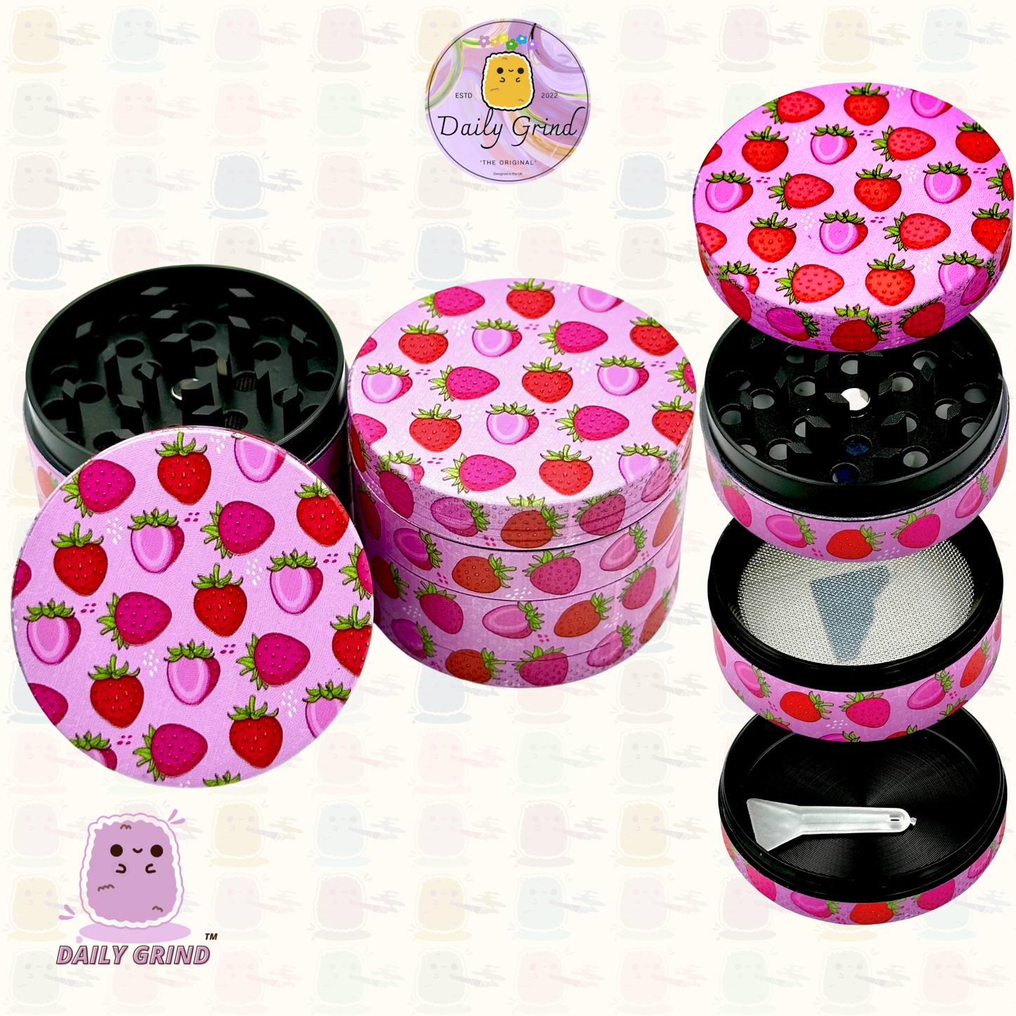 50mm Fruits Bonbons Fraise Mignon Coloré Rose Dessin Animé Juteux Fruits Saveur Conception - 4 parties Haute Qualité Métal Herb Grinder Cadeau 