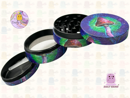 Mushroom Art - 50mm 4-Piece High Quality Custom Metal Tobacco Herb Grinder Gift Idea