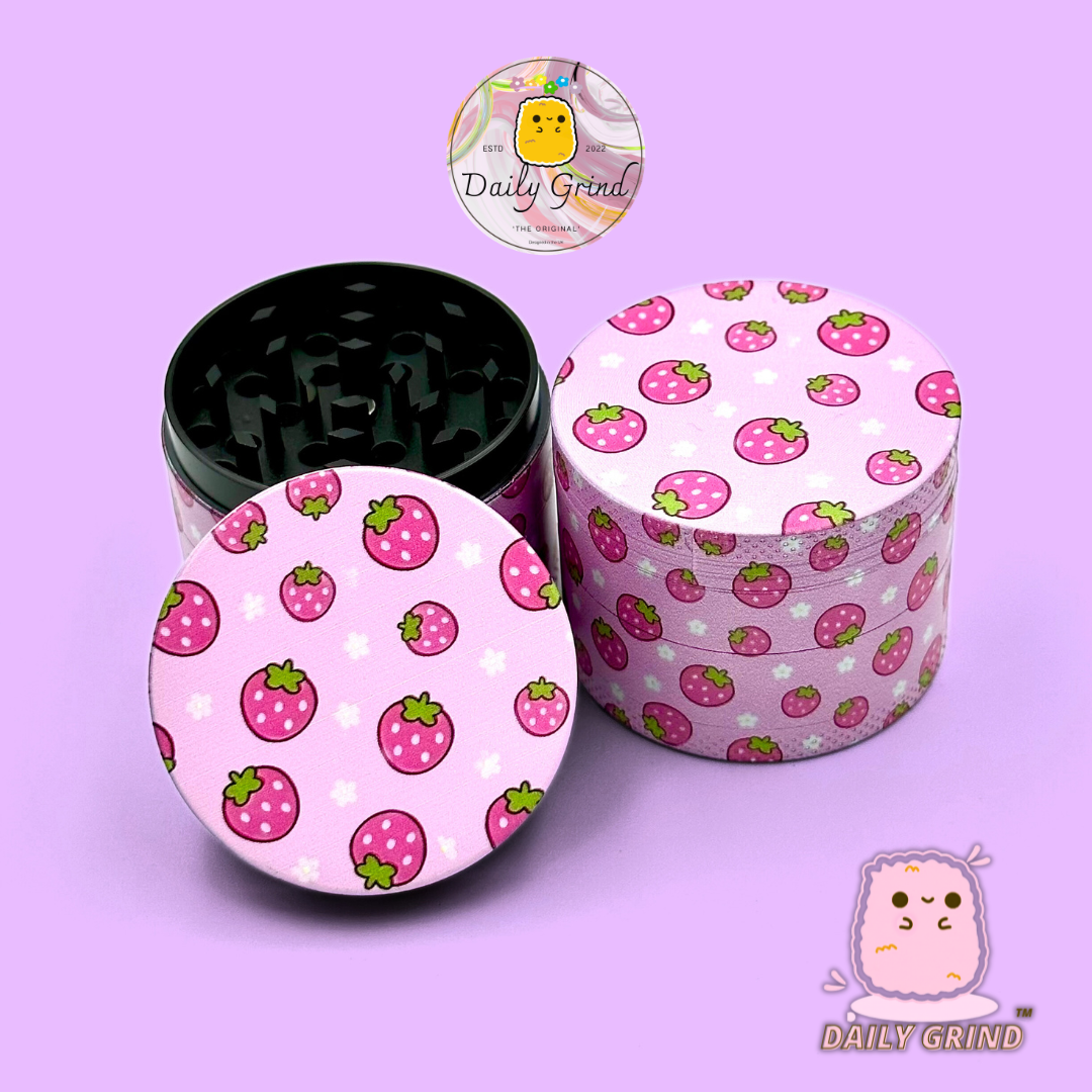 Kawaii Strawberries Cute Juicy Fruit - 50mm 4-Piece High Quality Custom Metal Tobacco Herb Grinder Gift Idea
