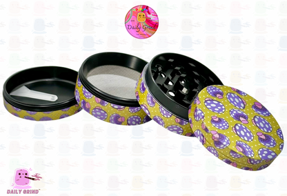 Purple Fly Argic Mushroom Cute Design Yellow - 50mm 4-Piece High Quality Custom Metal Kitchen Herb Grinder Gift Idea