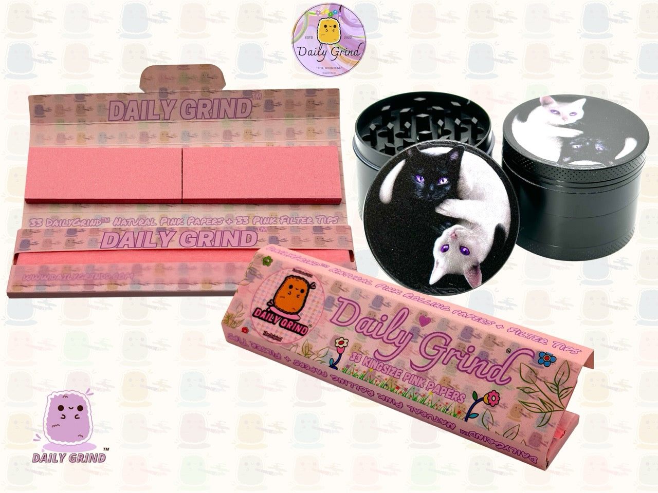 Kitty Yin Yang Cute Cat - 50mm 4-Piece High Quality Custom Metal Tobacco Herb Grinder Gift Idea