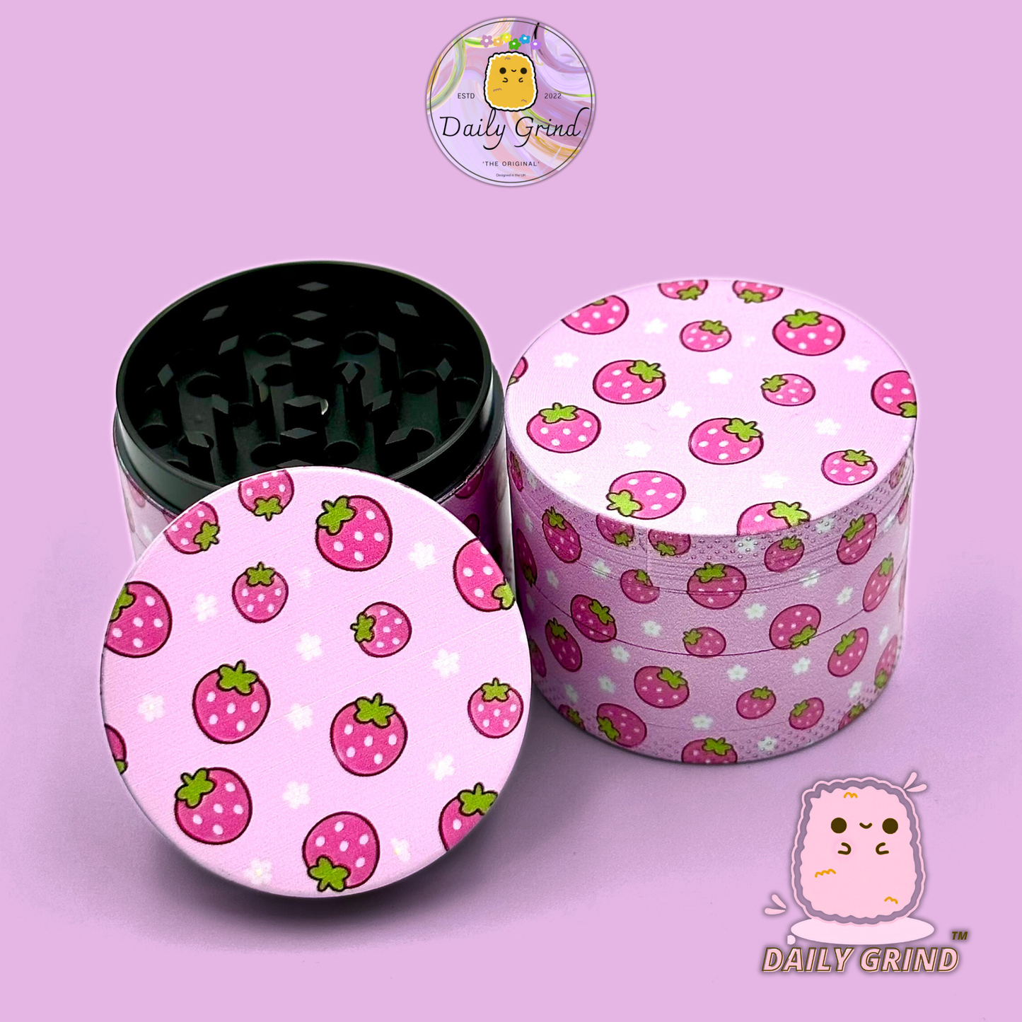 Kawaii Strawberries Cute Juicy Fruit - 50mm 4-Piece High Quality Custom Metal Tobacco Herb Grinder Gift Idea