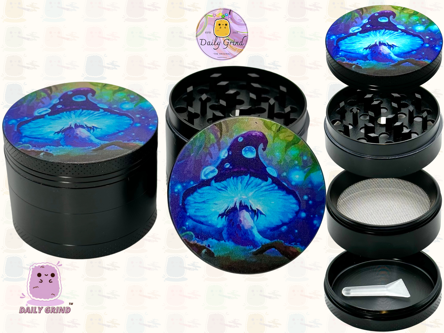 Néon champignon lumineux - 50mm 4 pièces cadeau de broyeur d’herbes en métal personnalisé de haute qualité 