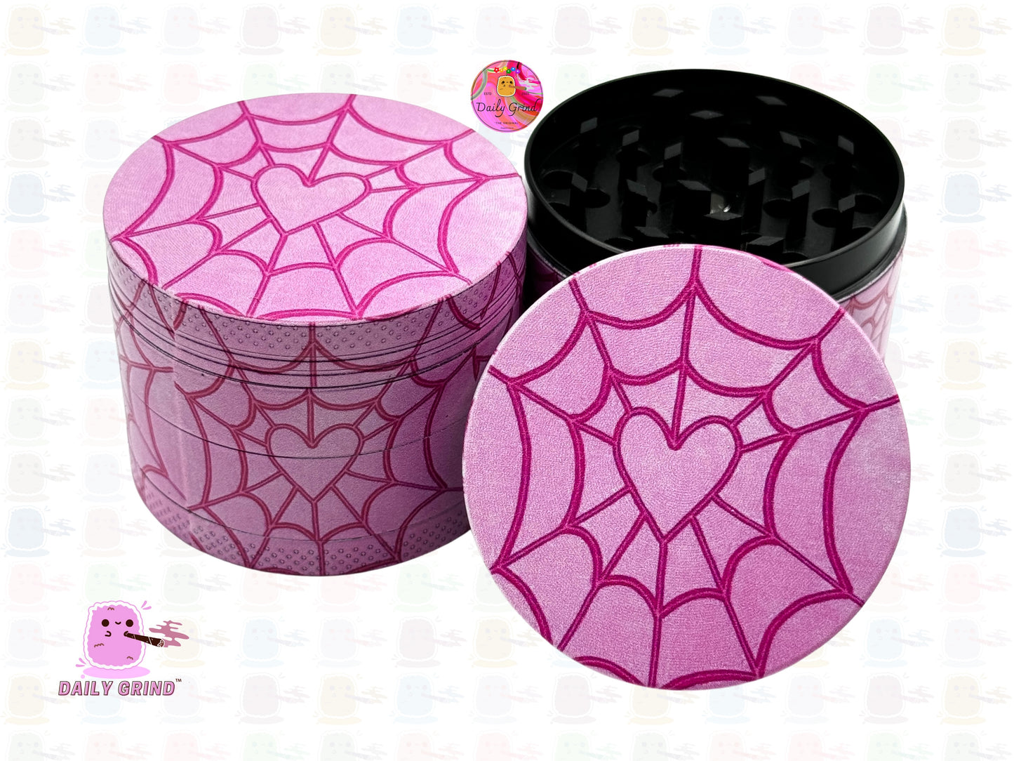 Pink Spiders Web Love Heart Cute Cartoon - 50mm Premium 4-Piece Custom Metal Kitchen Herb Grinder Gift Idea