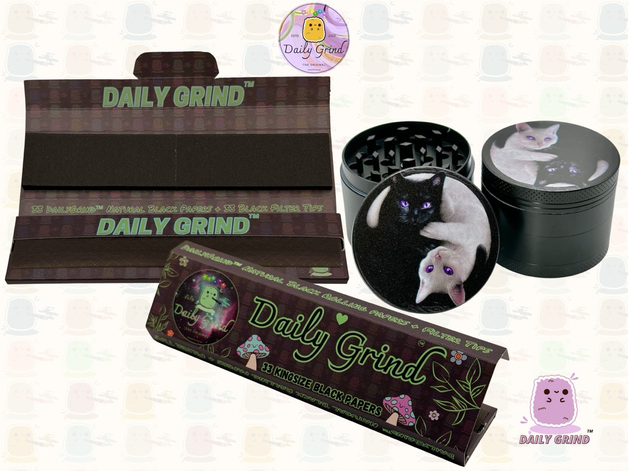 Kitty Yin Yang Cute Cat - 50mm 4-Piece High Quality Custom Metal Tobacco Herb Grinder Gift Idea