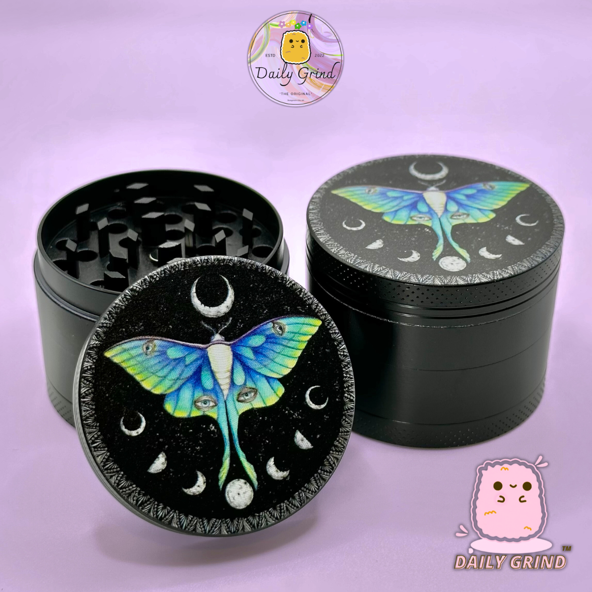 Beau papillon + cycles de lune lunaire Beau papillon nature spirituelle - 50mm 4 pièces de haute qualité personnalisé métal herbe broyeur cadeau 