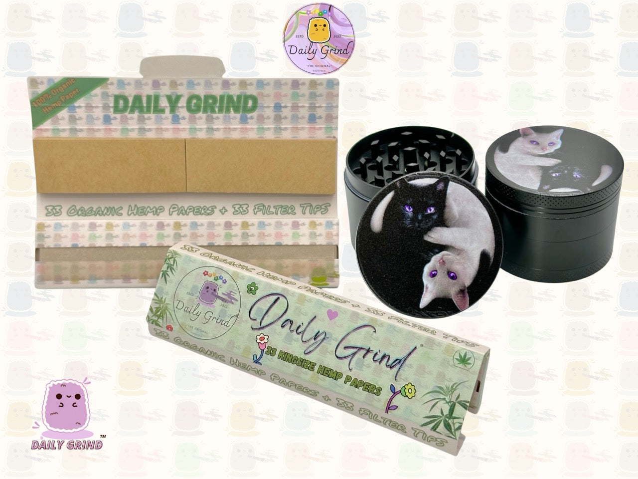 Kitty Yin Yang Cute Cat - 50mm 4-Piece High Quality Custom Metal Tobacco Herb Grinder Gift Idea
