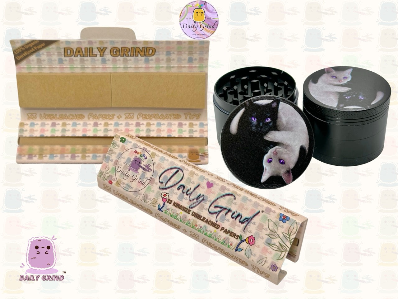 Kitty Yin Yang Cute Cat - 50mm 4-Piece High Quality Custom Metal Tobacco Herb Grinder Gift Idea