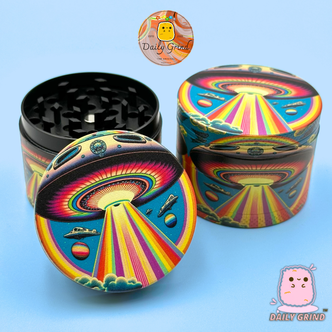 UFO Alien Ship Colourful - 50mm 4-Piece High Quality Custom Metal Tobacco Herb Grinder Gift Idea
