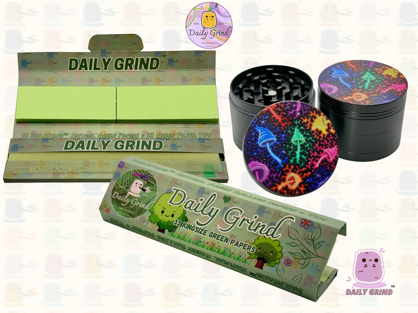 Neon Glowing Mushrooms - 50mm 4-Piece High Quality Metal Tobacco Herb Grinder Gift Idea