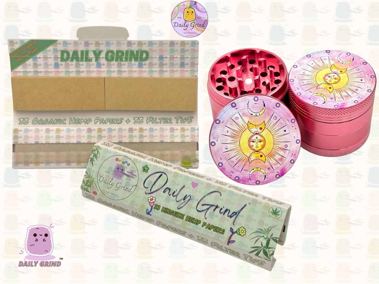 Sun & Moon Pink Aluminium Astrology - 50mm 4-Piece High Quality Custom Tobacco Herb Grinder Gift Idea