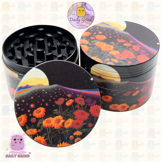 Dreamy Night Garden Moon - 50mm Premium 4-Piece Custom Metal Tobacco Herb Grinder Gift Idea