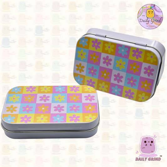 Lindo tablero de cuadros, flores, tonos pastel, 1 oz, tabaco blanco, píldora, Baccy, alijo, monedas, cristales, joyería, tapa con bisagra, caja de lata, regalo