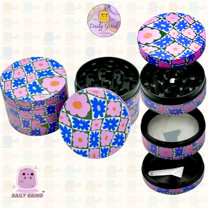 60's &amp; 70's Cute Flower Power Pink Purple Pattern - 50mm 4 Pièces Haute Qualité Custom Metal Herb Grinder Cadeau 