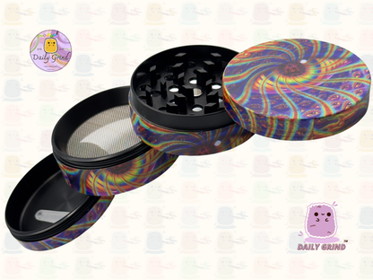 Motif Trippy coloré ondulé liquide Hallucination 50mm 4 pièces haute qualité personnalisé métal herbe broyeur cadeau 