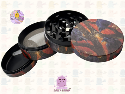 Crow Corvid Raven - 50mm Premium 4-Piece Custom Metal Tobacco Herb Grinder Gift Idea