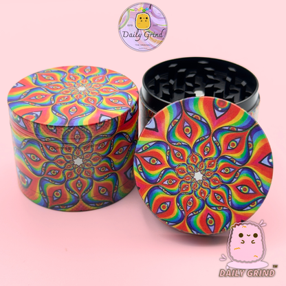 Motif Trippy coloré ondulé liquide Hallucination 50mm 4 pièces haute qualité personnalisé métal herbe broyeur cadeau 
