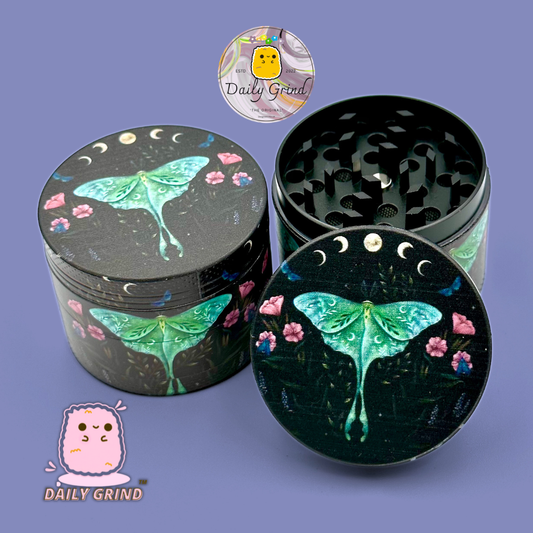 Lunar Moon Cycle Moth Dark Night - 50mm 4-Piece High Quality Metal Tobacco Herb Grinder Gift Idea