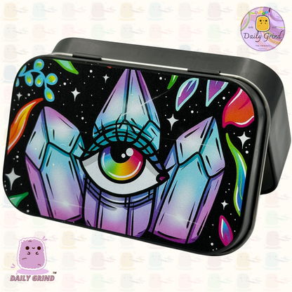 Années 90 Galaxie Planètes colorées Design de l'espace extra-atmosphérique 2oz Pilule de tabac noir Baccy Cachette Pièces Cristaux Bijoux Charnière Couvercle Étain Cadeau