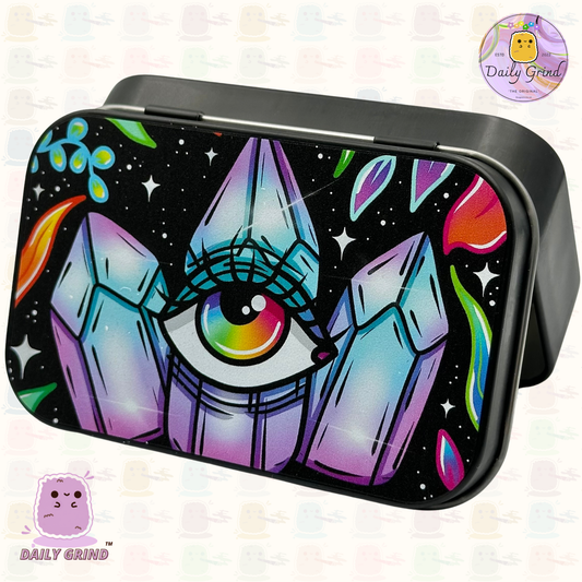 Diseño del espacio exterior de los planetas coloridos de la galaxia de los años 90, pastilla de tabaco negra de 2oz, monedas de alijo Baccy, cristales, joyería, tapa con bisagra, regalo de lata