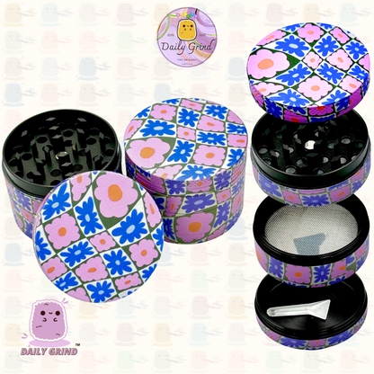 60's &amp; 70's Cute Flower Power Pink Purple Pattern - 50mm 4 Pièces Haute Qualité Custom Metal Herb Grinder Cadeau 