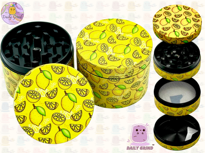Juicy Lemon Slices Fruit Candy Yellow - 50mm 4-Piece High Quality Custom Metal Tobacco Herb Grinder Gift Idea
